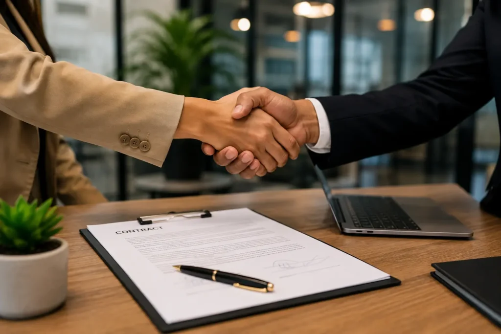 "Founder signing a flexible, low-risk contract with a Digital Marketing Agency"
