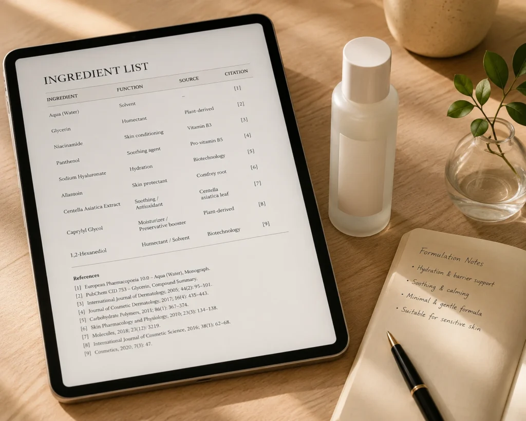 Ingredient citation documentation supporting EEAT trust signals for skincare products