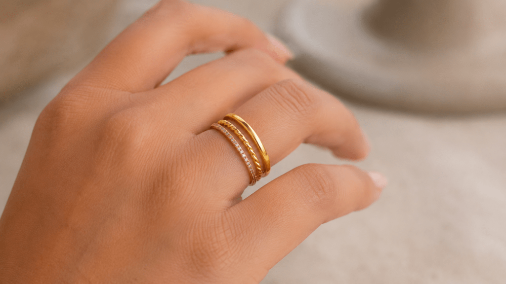 Stackable rings set worn as a versatile everyday jewelry style
